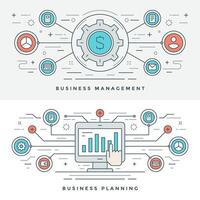 Flat line Business Management and Planning Concept illustration. Modern thin linear stroke icons. vector