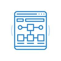 Wireframe website line icon. Square and rectangular connected templates on pc screen. vector