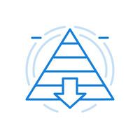 Maslow pyramid with top to bottom level line icon. Triangle sections an arrow down. vector