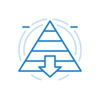 Maslow pyramid with top to bottom level line icon. Triangle sections an arrow down. vector