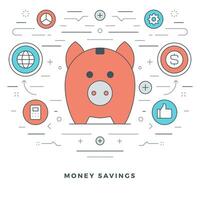 Flat line Money Savings Concept illustration. vector