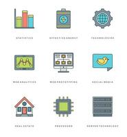 Flat line simple icons set. Thin linear stroke Essentials objects symbols vector