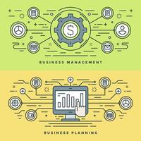 Flat line Business Management and Planning Concept illustration. Modern thin linear stroke icons. vector