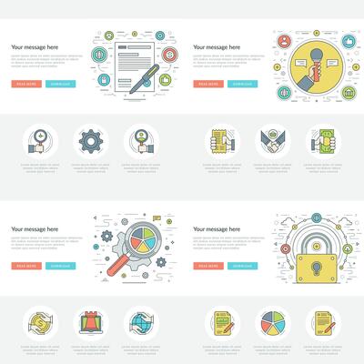Flat line Business Concepts Set illustrations.