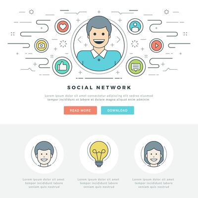 Flat line Social Media and Network Concept illustration.