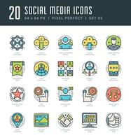 Line icons set. Trendy Modern Flat thin linear stroke Social Media and Social Network Objects concept. vector