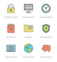 Flat line simple icons set. Thin linear stroke Essentials objects symbols. vector