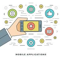 Flat line Mobile Applications Concept illustration. vector