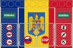 illustration of the flag of Romania under the lattice. The concept of isolationism. No war. vector