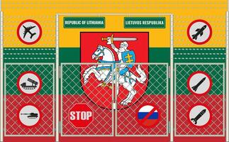 illustration of Lithuania flag under the lattice. The concept of isolationism. No war. vector