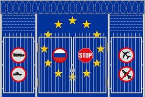 illustration of the flag of European Union under the lattice. Concept of isolationism. No war. vector