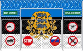 illustration of the flag of Estonia under the lattice. The concept of isolationism. No war. vector