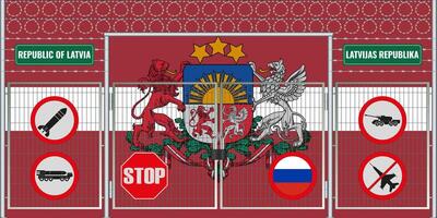 illustration of the Latvian flag under the lattice. The concept of isolationism. No war. vector