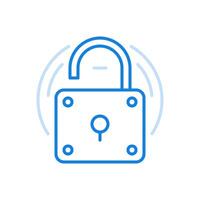 Open padlock line icon. Poor protection and easy system hacking simple security system. vector