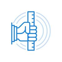 Hand holds ruler line icon. Technical tool for measuring length. vector