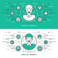 Flat line Social Media and Network Concept illustration. vector