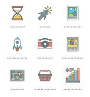 Flat line simple icons set. Thin linear stroke Essentials objects symbols. vector