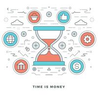 Flat line Time is Money Business. illustration. vector