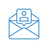 Online letter with resume line icon. Information correspondence with characteristic of specialist character. vector