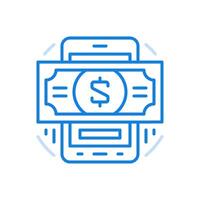 Payment via mobile app line icon. Marketing transactions through payment programs services. vector