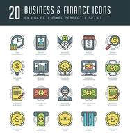 Flat line icons set. Trendy Modern thin linear stroke Business and Finance concept vector