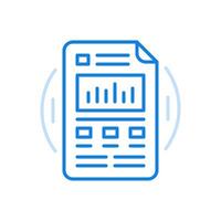 Text statistical report line icon. Sheet of paper with graph bars and notes. vector