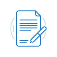 Document signing line icon. Sheet of paper with terms of deal and pen. vector