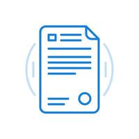 Document contract with stamp line icon. Filled sheet paper with round stamp curled edge. vector
