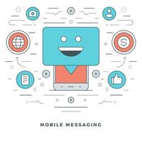 Flat line Mobile Messaging Concept illustration. Modern thin linear stroke icons. vector