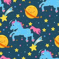 nursery seamless pattern with little ponies in space. vector