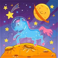 children's puzzle with a little pony in space. vector