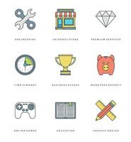 Flat line simple icons set. Thin linear stroke Essentials objects symbols. vector