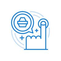Online food ordering line icon. Fast checkout and delivery finger presses button. vector