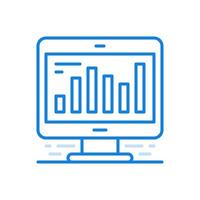 Online statistics line icon. Monitor with infographic progress bars on screen. vector