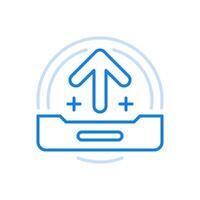 Downloading files from removable media line icon. Arrow pointing upward rectangular device. vector