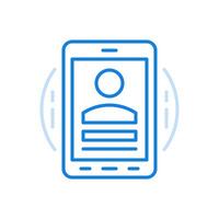 call by smartphone line icon. Quick online call screen photo of character with data on gadget panel. vector
