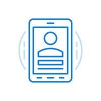 call by smartphone line icon. Quick online call screen photo of character with data on gadget panel. vector
