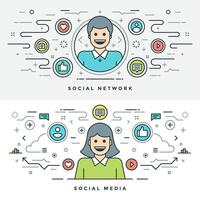 Flat line Social Media and Network Concept illustration vector