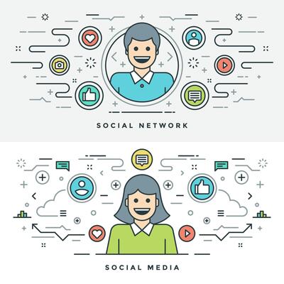 Flat line Social Media and Network Concept illustration