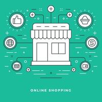 Flat line Online Shopping and Market Place illustration. vector