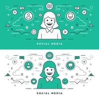 Flat line Social Media and Network Concept illustration. vector