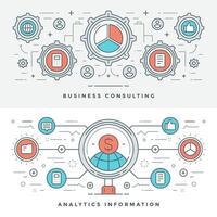 Flat line Business Consulting and Analytics. illustration. Modern thin linear stroke icons. vector