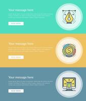 Flat line Business Concept Web Site Banners Set vector