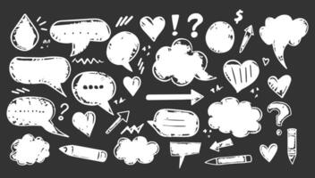 Speech bubble set, texture comic talk balloon doodle kit, hand drawn crayon cloud. Comic cloud bubble silhouette, empty dialog, outline conversation message illustration vector