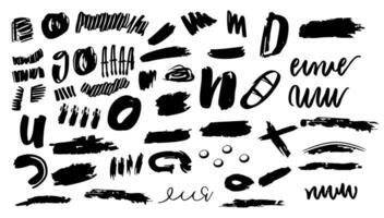 Scribble doodle paint underline set illustration. Pen shape abstract and sketch line marker. Brush stroke collection mark and drawn element outline sign. Highlighter divider vector