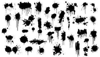 Spray graffiti element set illustration. Paint abstract ink and brush element messy. Dirty texture and splash textured collection blob isolated white. Black and white vector