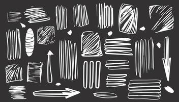 scribble stripes doodle set. Line abstract shape pen and stroke brush. Sketch art paint collection and chalk drawn pencil underline. Scratch freehand border vector