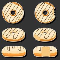 Illustration on theme big set different types sticky donuts, sweet doughnuts various size vector