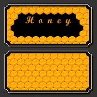 Illustration on theme for label of sugary flowing down honey in honeycomb with bee vector