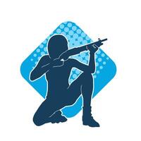 Silhouette of a female warrior in pose with machine gun weapon vector